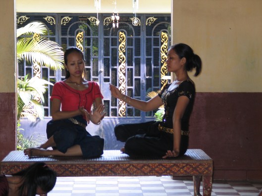 Cambodian dancers in rehearsal at the Royal University of Fine Arts in Phnom Penh, Cambodia, February 2004.