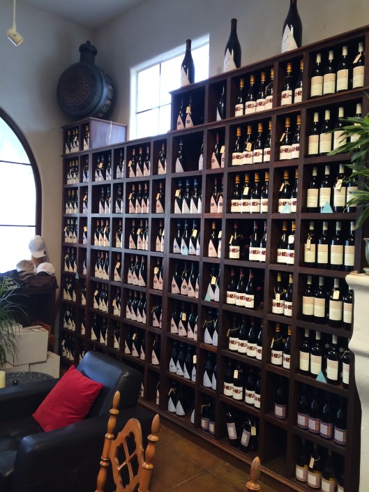 The tasting room shelves of Au Bon Climat.