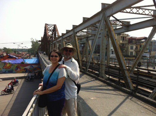 At the Long Bien Bridge in Hanoi.