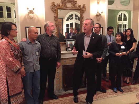 Ambassador Osius enthusiastically endorsing the Hanoi New Music Ensemble.