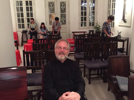 Relaxing before a performance at the Manzi Art Space in Hanoi.