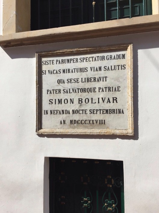 The sight of the September 25, 1828 assassination attempt on Bolivar in Bogota.