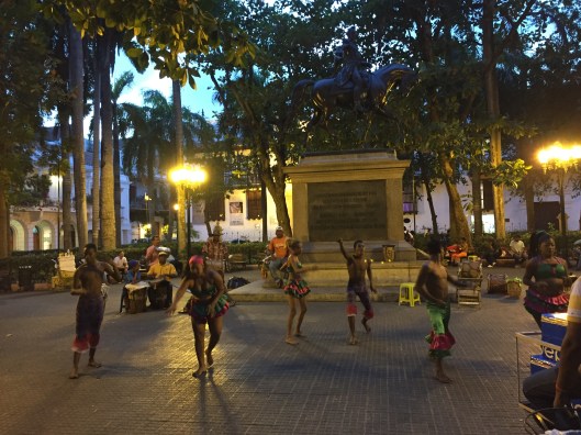 An Afro-Caribbean dance performance in the Plaza of the Cathedral.