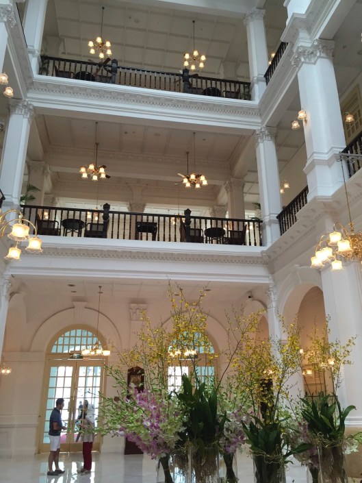 Looking up from the Raffles foyer.