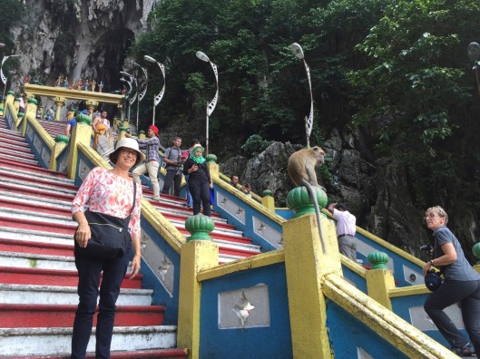 Jan keeps her distance while admiring a Batu monkey.