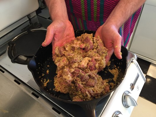 Rubbing the beef with my Pasadena rendang paste.